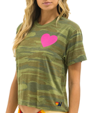 Aviator Nation Women Heart 2 Boyfriend Tee Camo/Neon Pink Womens Casual Tops Aviator Nation