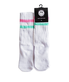 XOXO Crew Socks Pink and Aqua Stripe Accessories Frankie's Exclusives