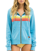 Aviator Nation Women 5 Stripe Zip Hoodie Aquamarine/White Neon Womens Casual Tops Aviator Nation Blue Juniors/Women XS