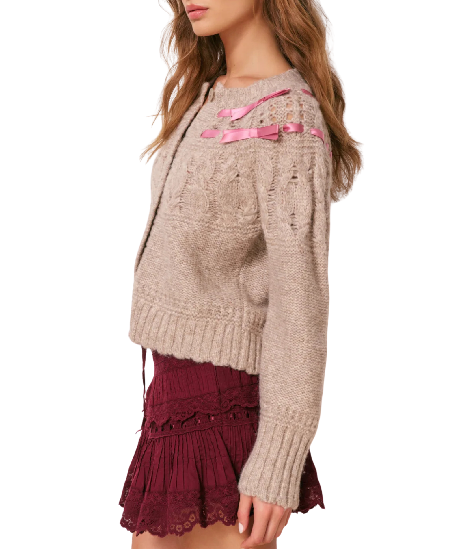 Love Shack Fancy Women Clementian Cardigan Oatmeal Melange Womens Casual Tops Love Shack Fancy