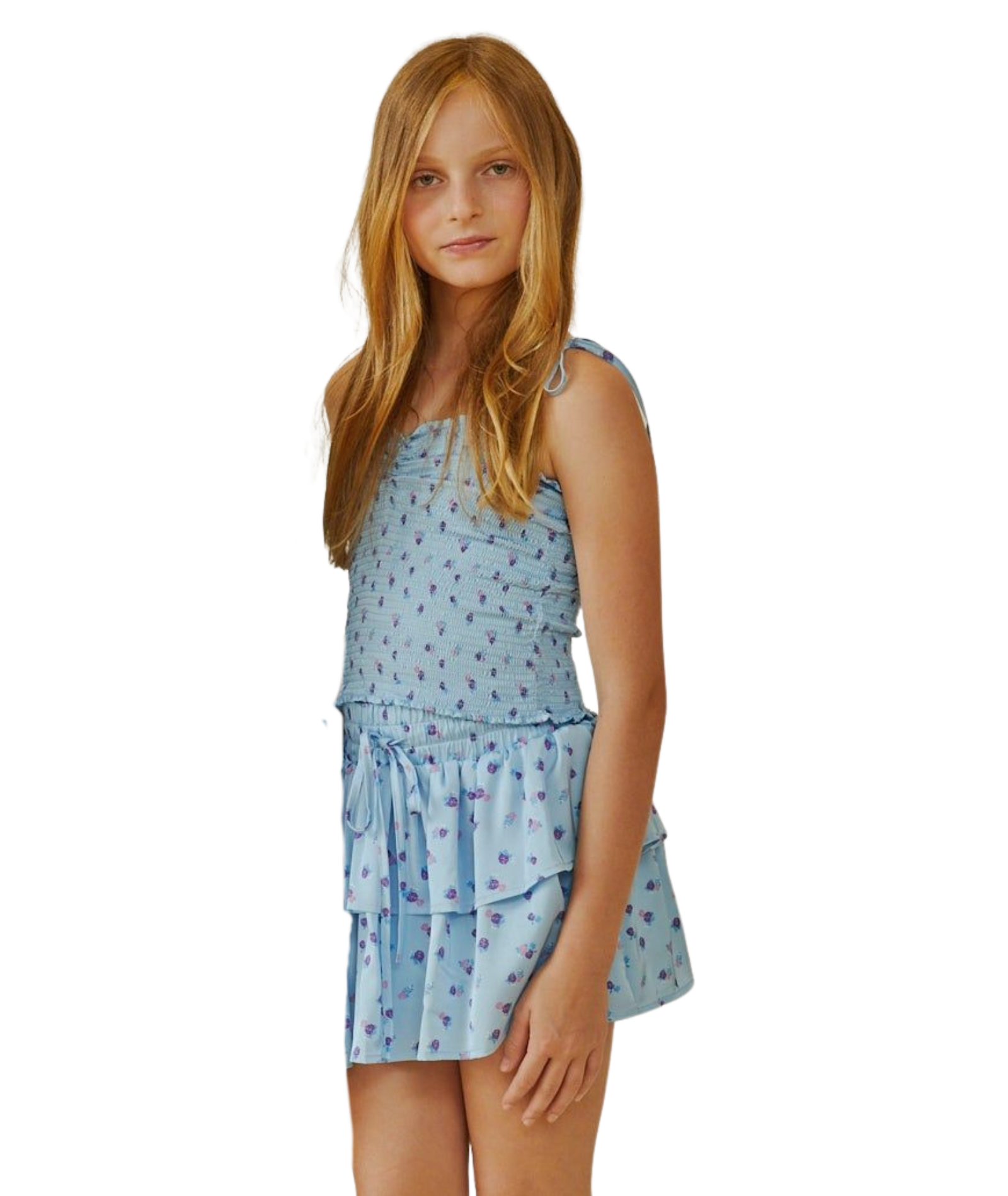 Theme Girls Georgia Pastel Blue Ditsy Satin Smock Top Girls Casual Tops Theme-NYC