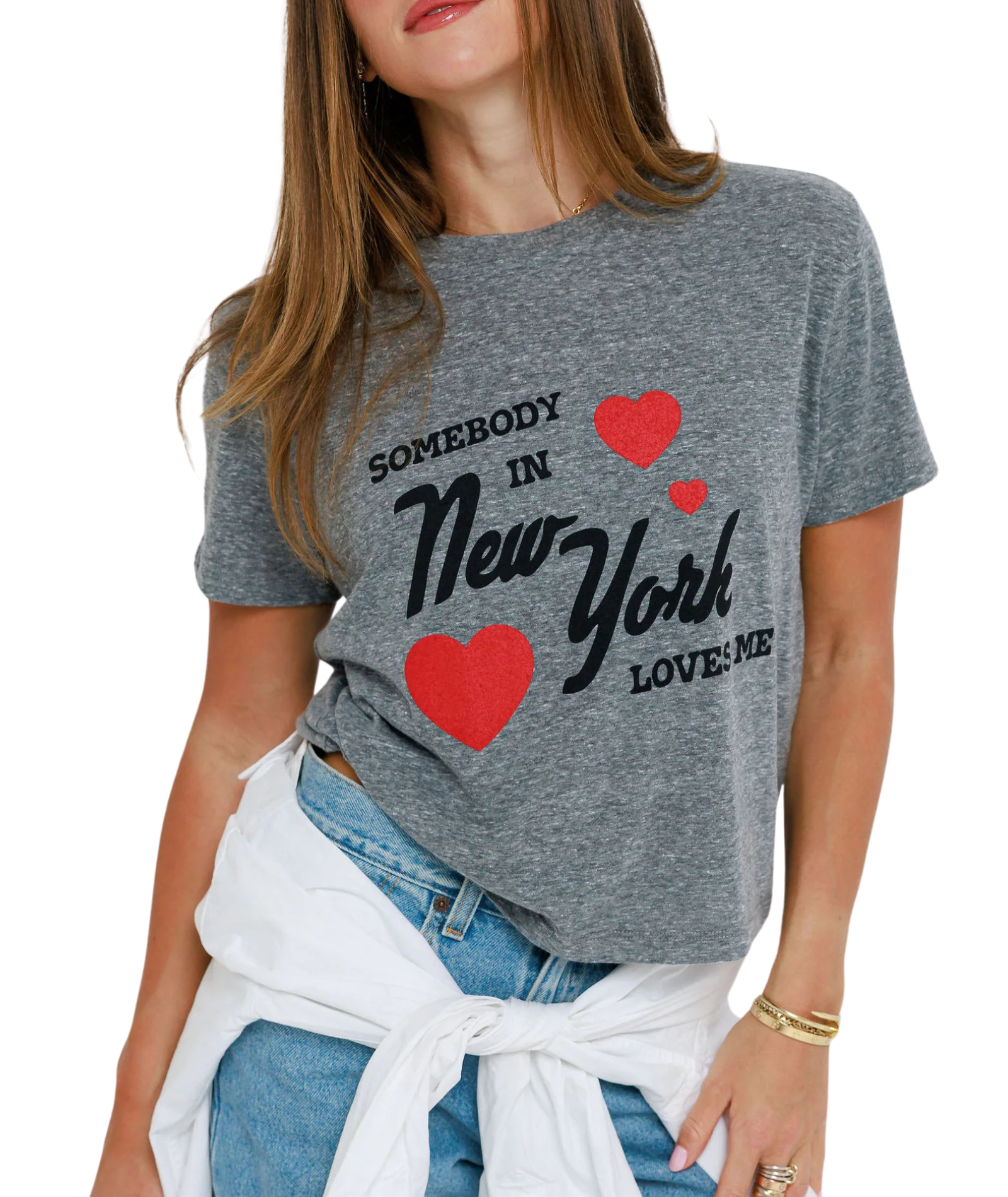 Sunny Somewhere Women Somebody in NY Loves Me Everyday Tee Womens Casual Tops Sunny Somewhere Heather Grey Juniors/Women XS