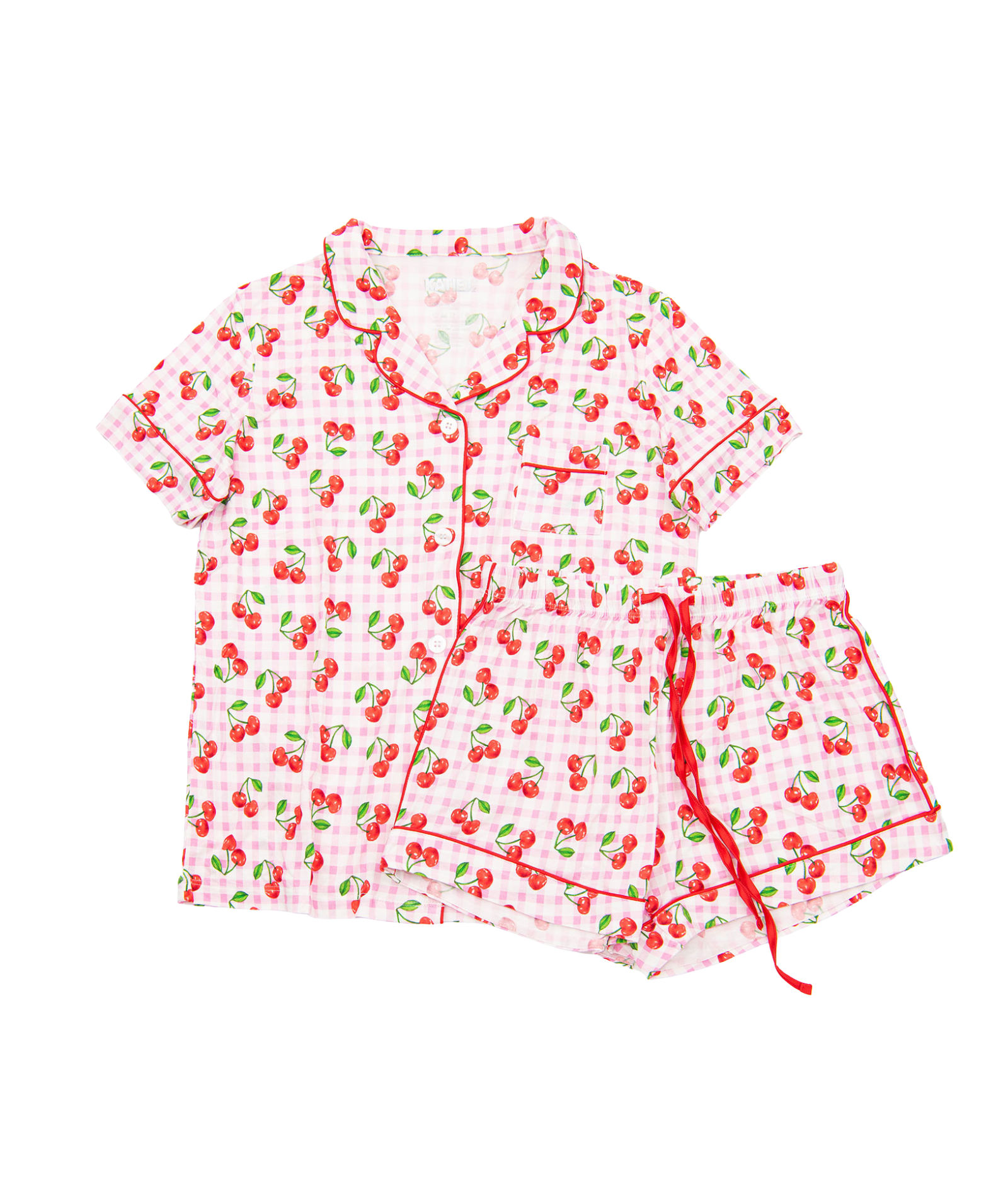 Katie J NYC Juniors Cherry Gingham Lynn Shorts PJ Set