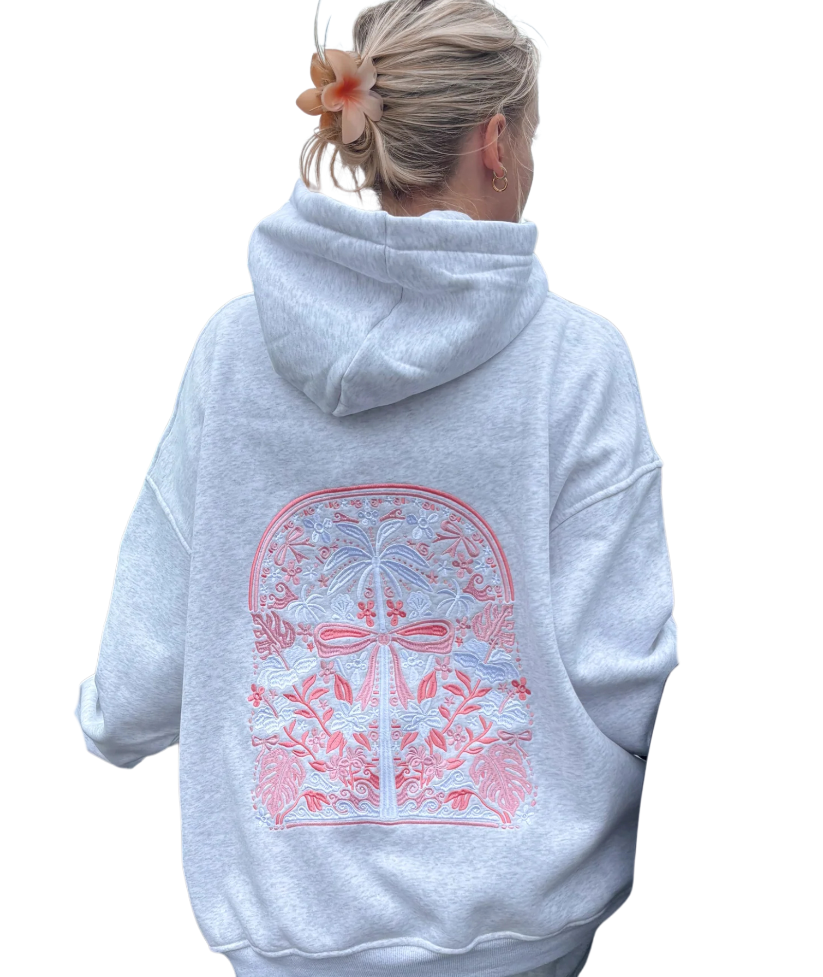 Sunkissed Coconut Juniors Pearl Grey Tropical Palms Hoodie Womens Casual Tops Sunkissed Coconut Pearl Grey Juniors/Women XS