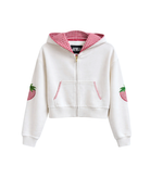 Katie J NYC Girls Leah Strawberry Crop Zip Hoodie Girls Casual Tops Katie J NYC Vintage White Y/S (7/8)