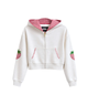 Katie J NYC Girls Leah Strawberry Crop Zip Hoodie Girls Casual Tops Katie J NYC Vintage White Y/S (7/8)