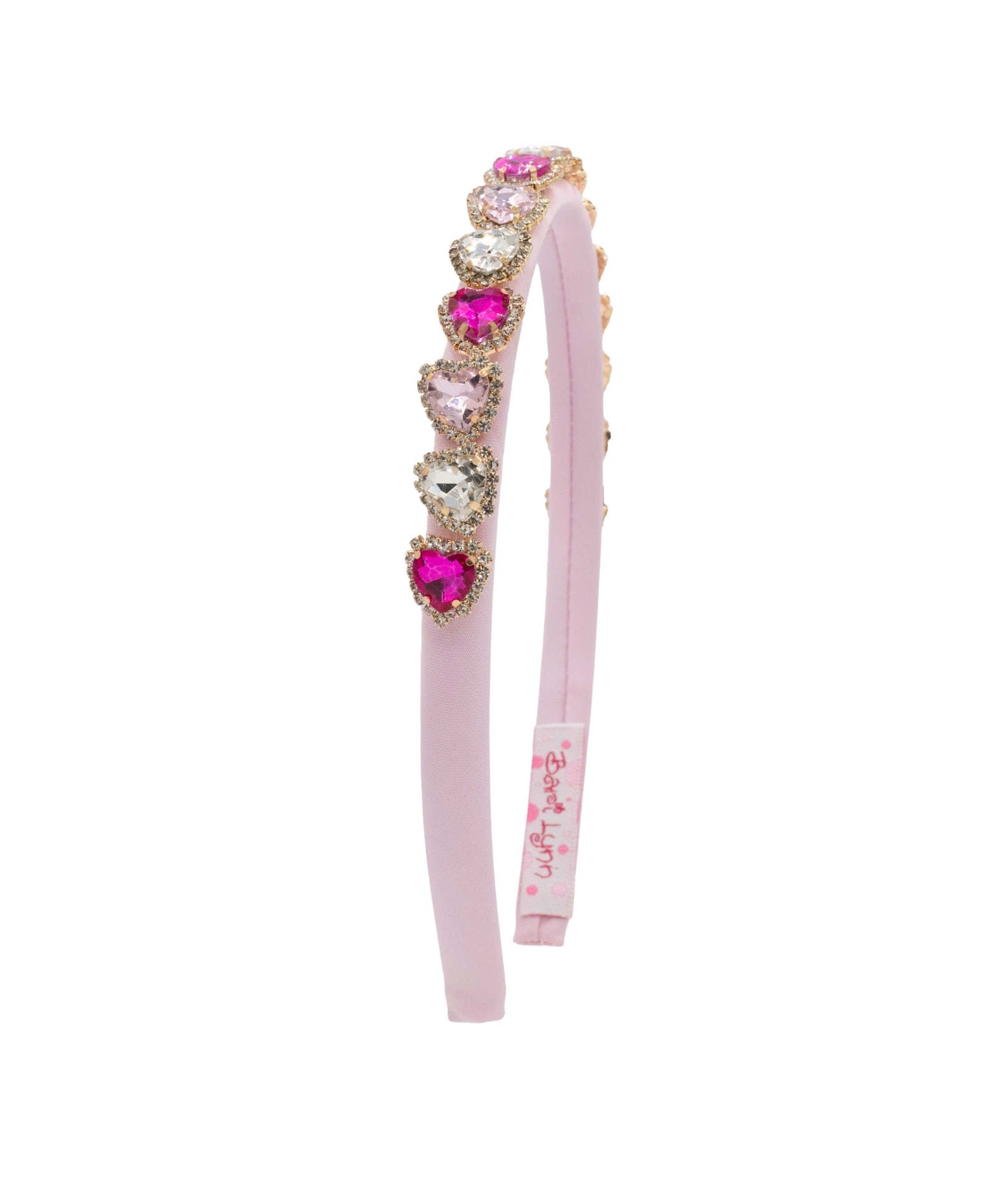 Bari Lynn Thin Satin Headband Jewel Hearts Accessories Bari Lynn Pink