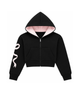 Katie J NYC Girls Dylan Bow Crop Zip Hoodie Black/Baby Pink Lace