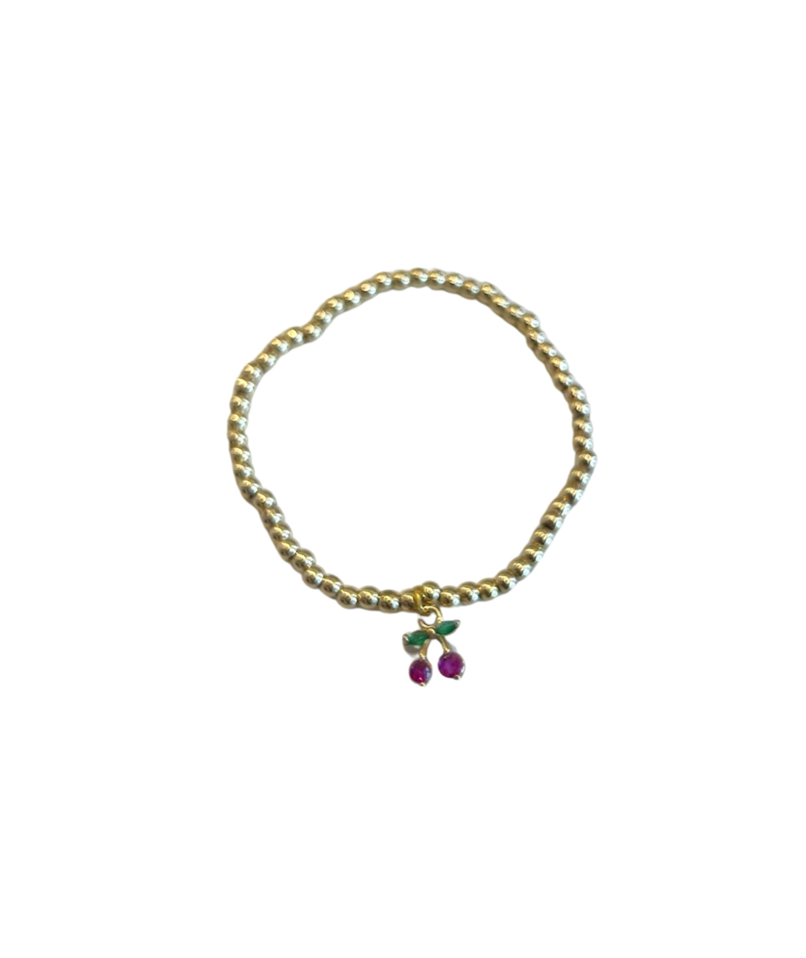 Cherry Charm Gold Bead Bracelet