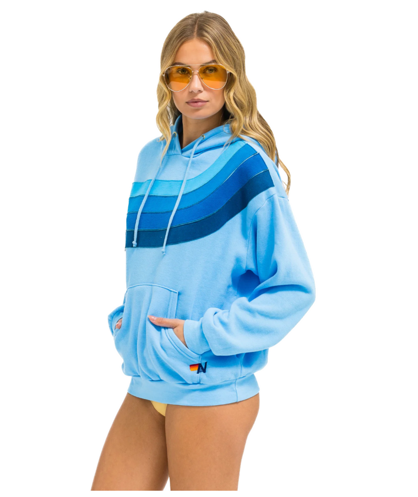 Aviator Nation Women Wave Stripe Relaxed Pullover Hoodie Sky Womens Casual Tops Aviator Nation