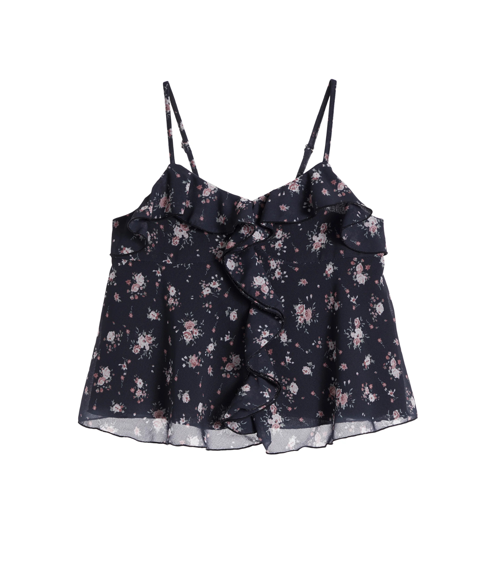 FBZ Girls Avalon Chiffon Navy/Pink Floral Ruffle Cami