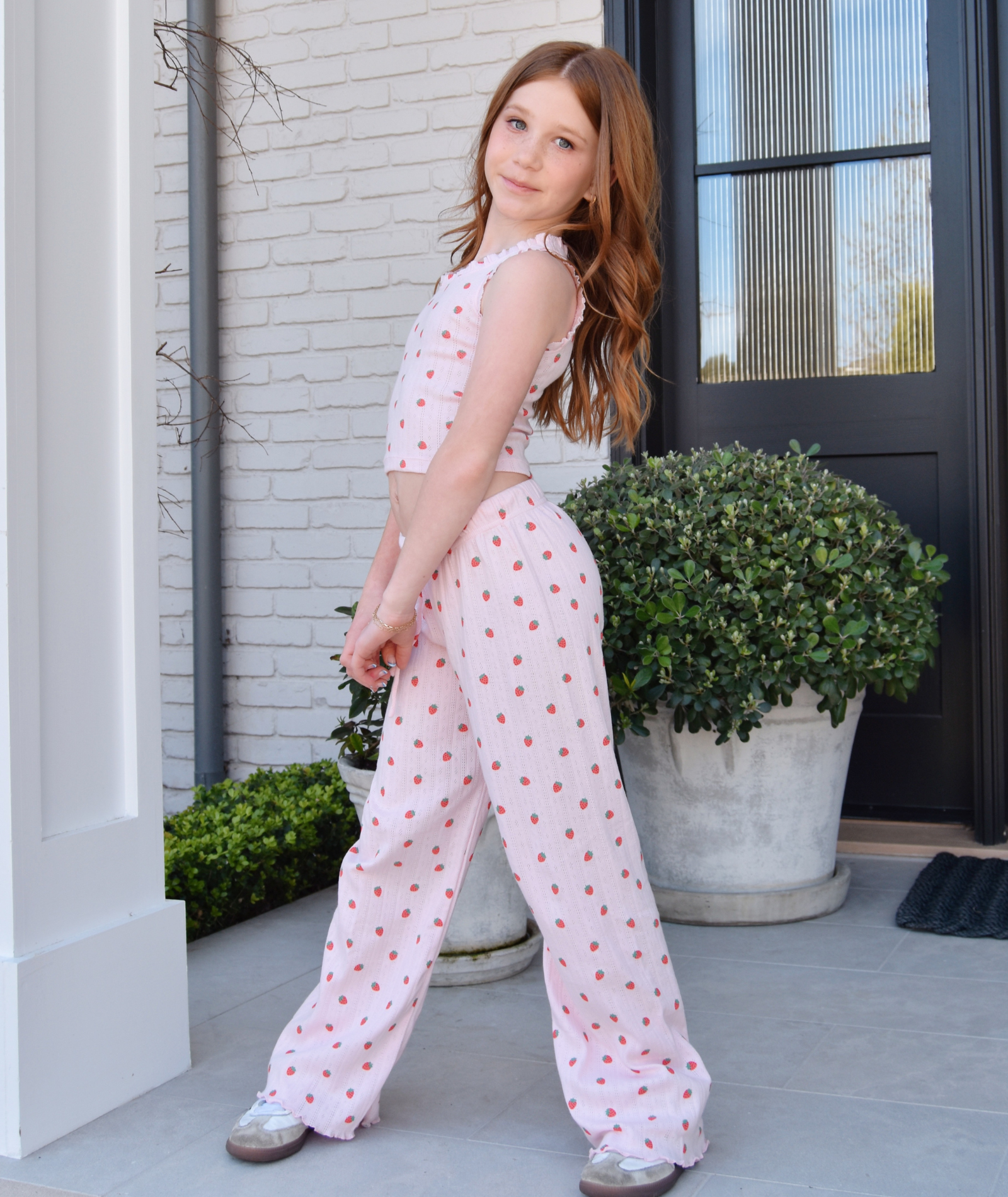 FBZ Girls Strawberry Pointelle Lounge Pant Girls Casual Bottoms FBZ Flowers By Zoe