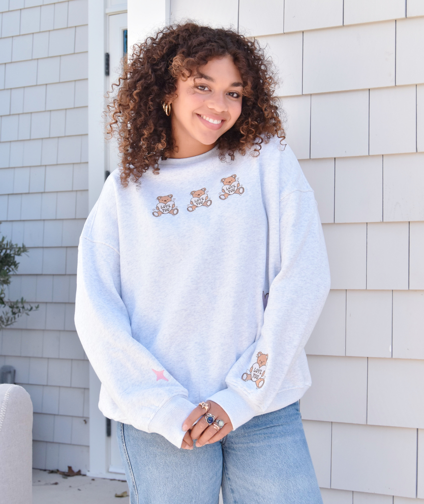 Sunkissed Coconut Juniors Embroidered Teddy Bear Sweatshirt Womens Casual Tops Frankie's Exclusives   