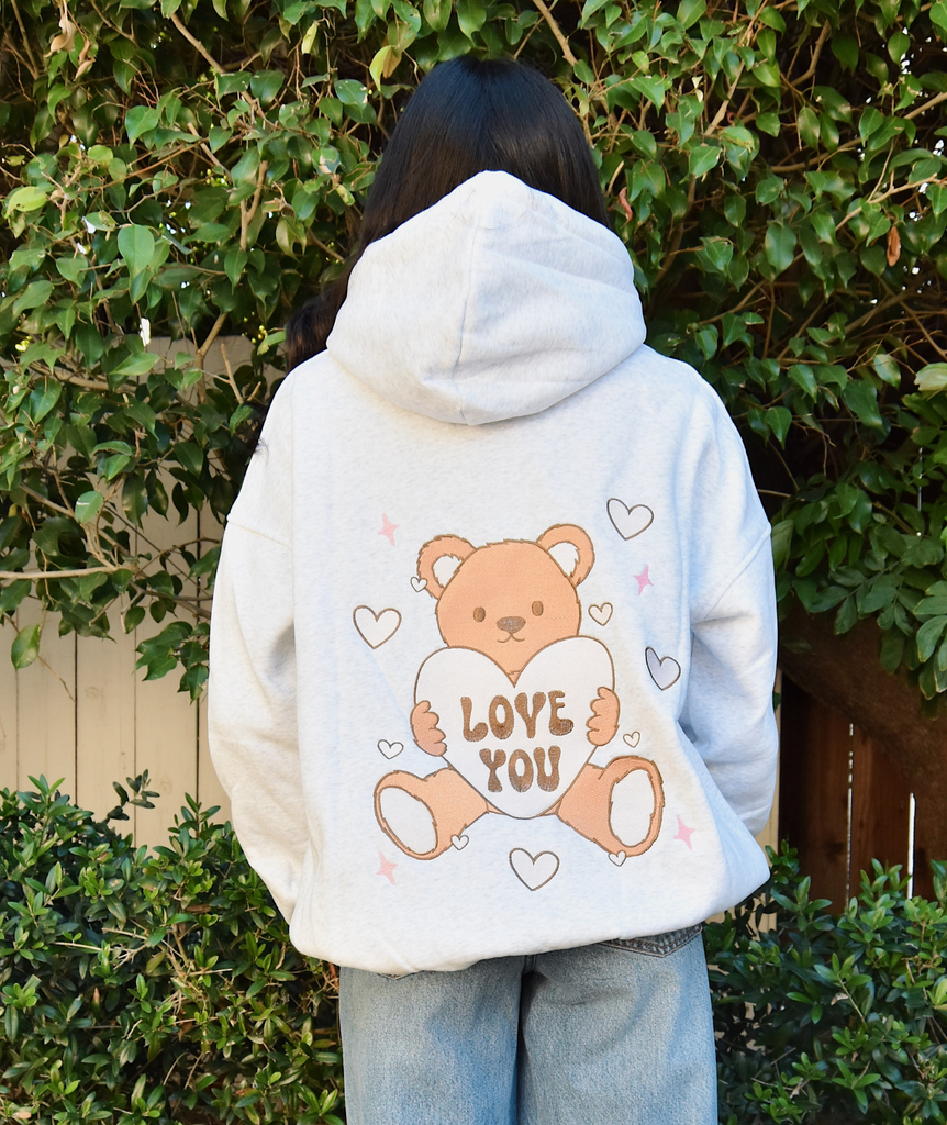 Sunkissed Coconut Juniors Embroidered Teddy Bear Hoodie Womens Casual Tops Frankie's Exclusives   