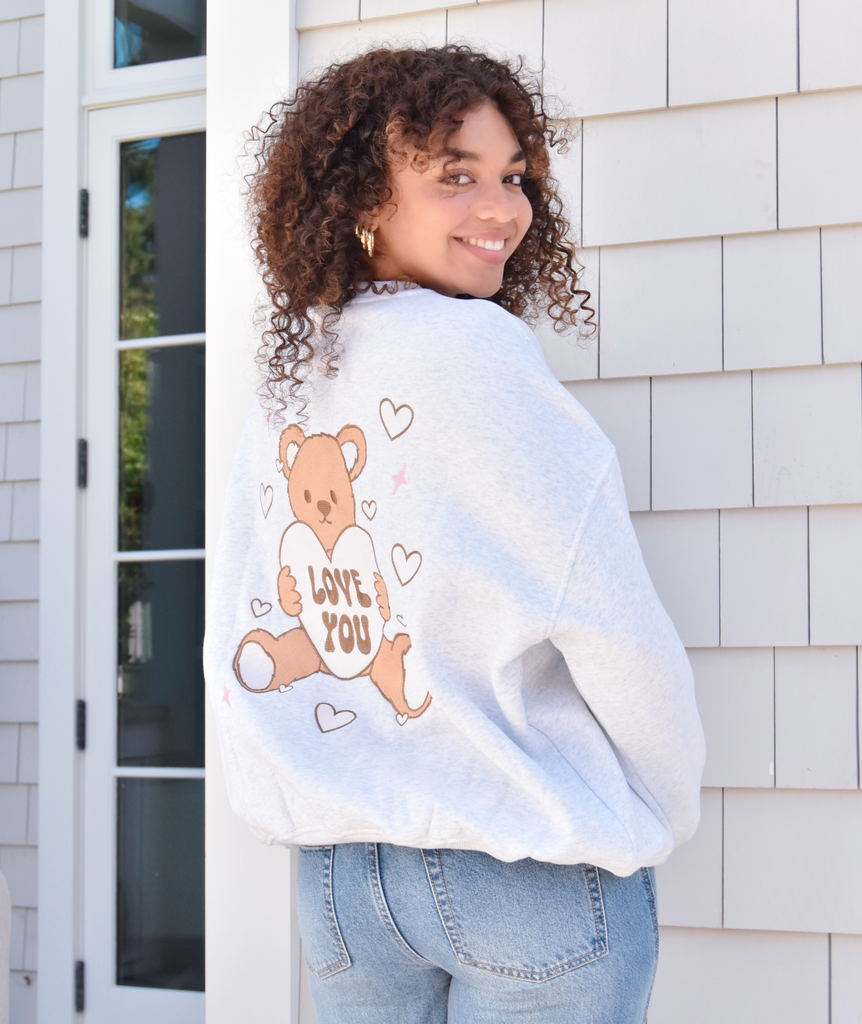 Sunkissed Coconut Juniors Embroidered Teddy Bear Sweatshirt Womens Casual Tops Frankie's Exclusives   