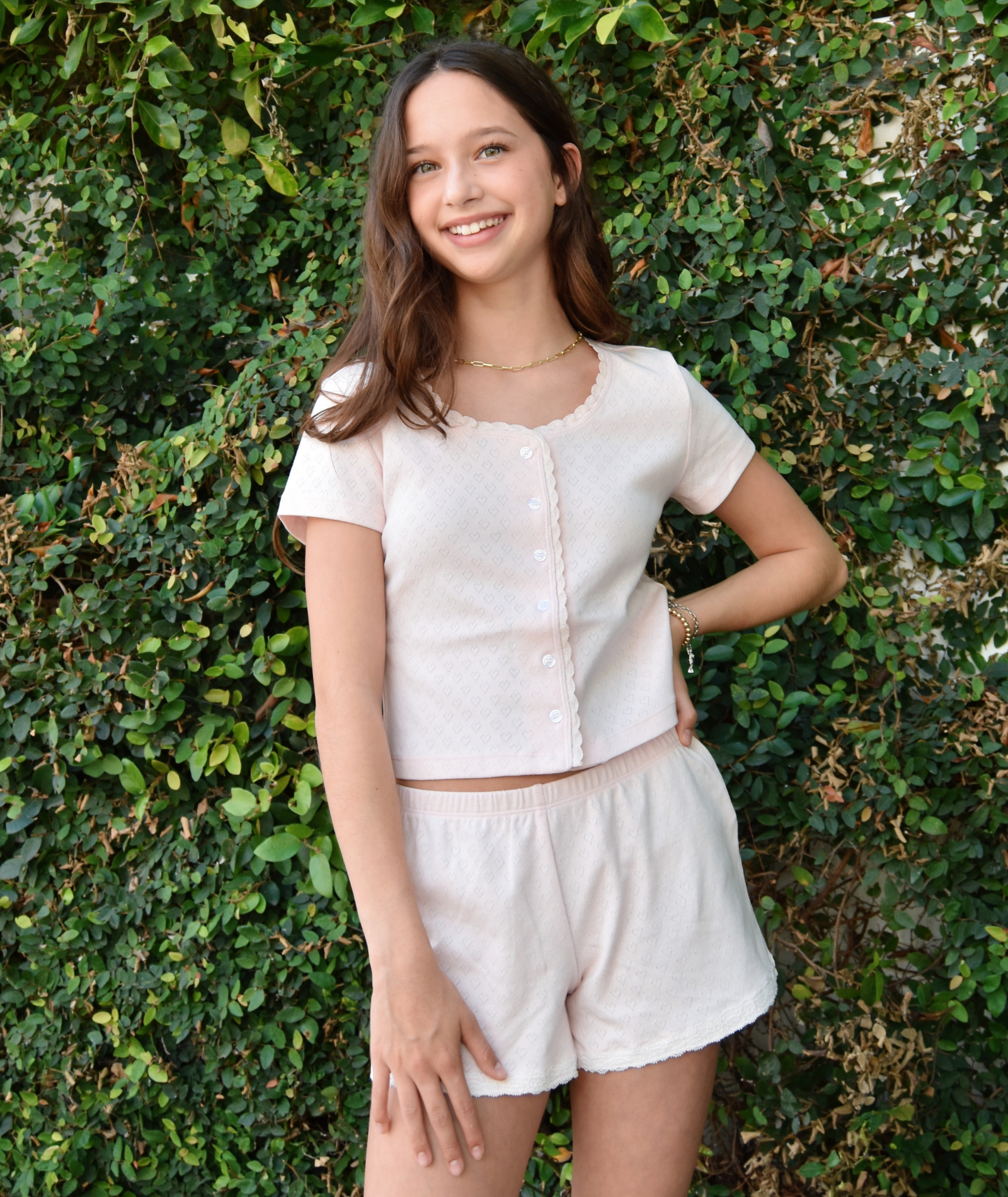 Theme Girl Teddy Pastel Pink Heart Pointelle Shorts Girls Casual Bottoms Theme-NYC