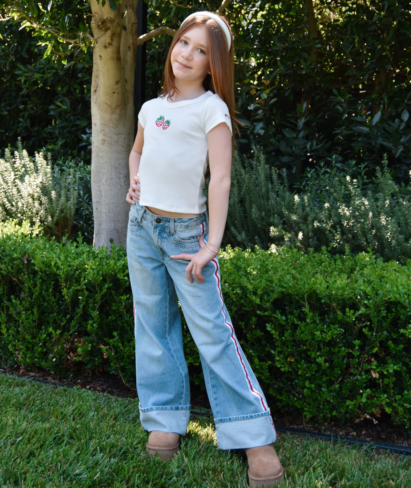 Katie J NYC Girls Boston Wide Leg Cuffed Light Wash Jeans