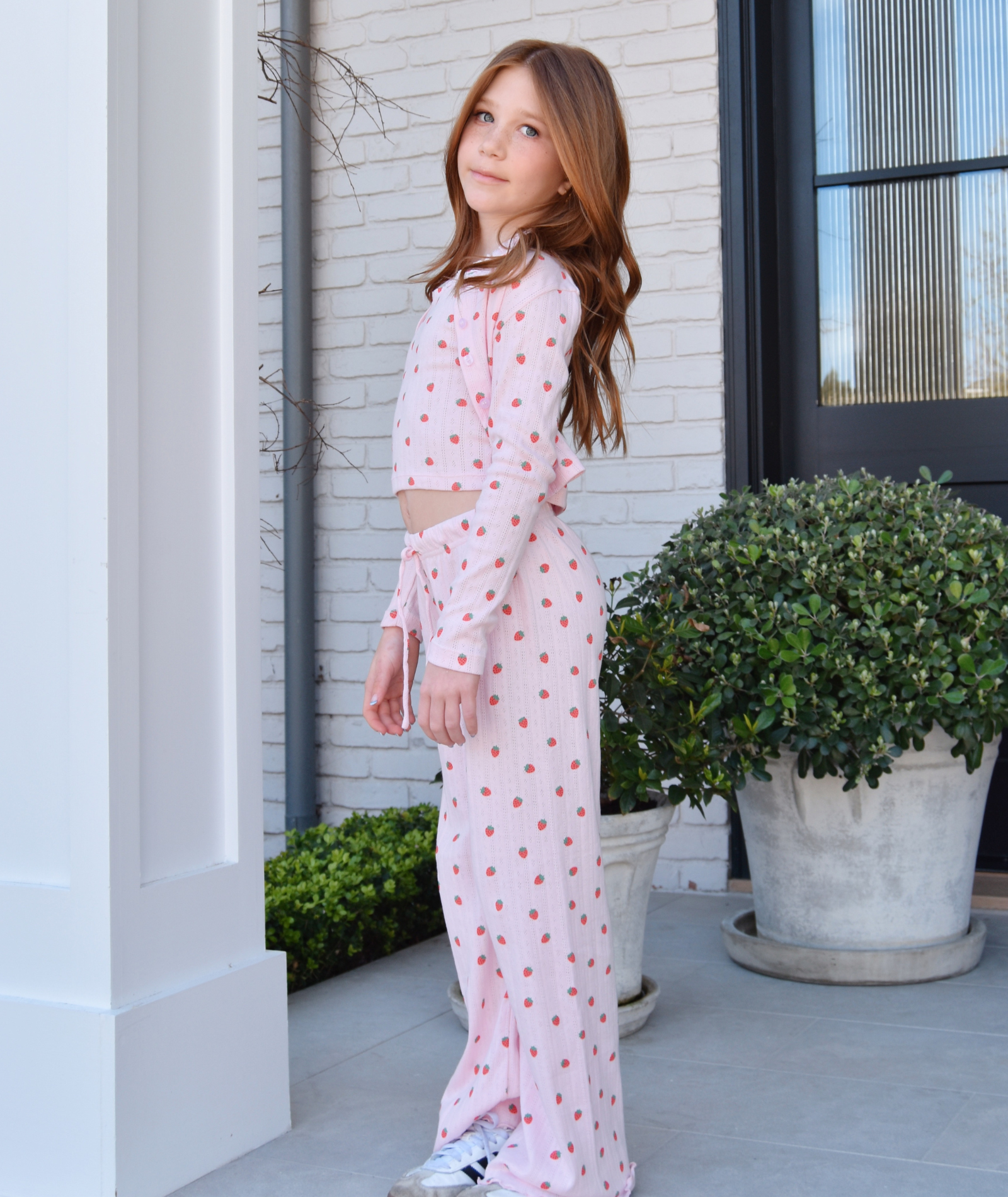 FBZ Girls Strawberry Pointelle Lounge Pant Girls Casual Bottoms FBZ Flowers By Zoe