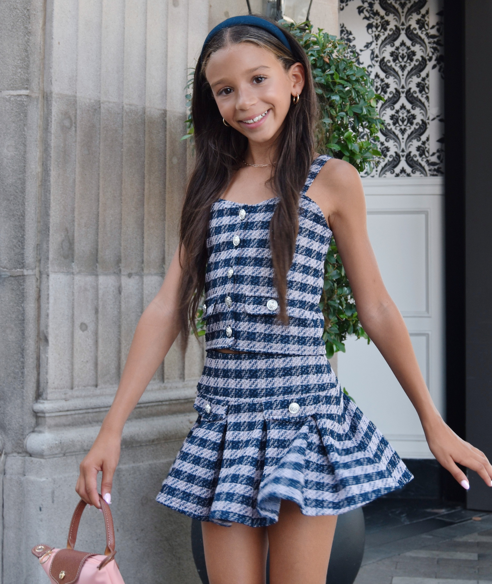 FBZ Girls Freddie Blue Houndstooth Tweed Skort