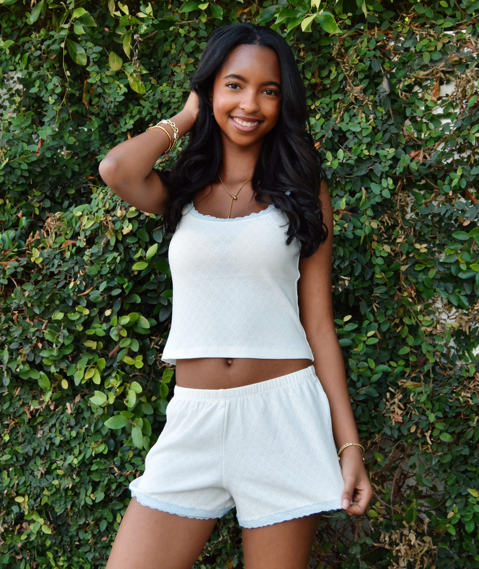 Theme Girl Teddy White With Blue Lace Heart Pointelle Shorts Girls Casual Bottoms Theme-NYC