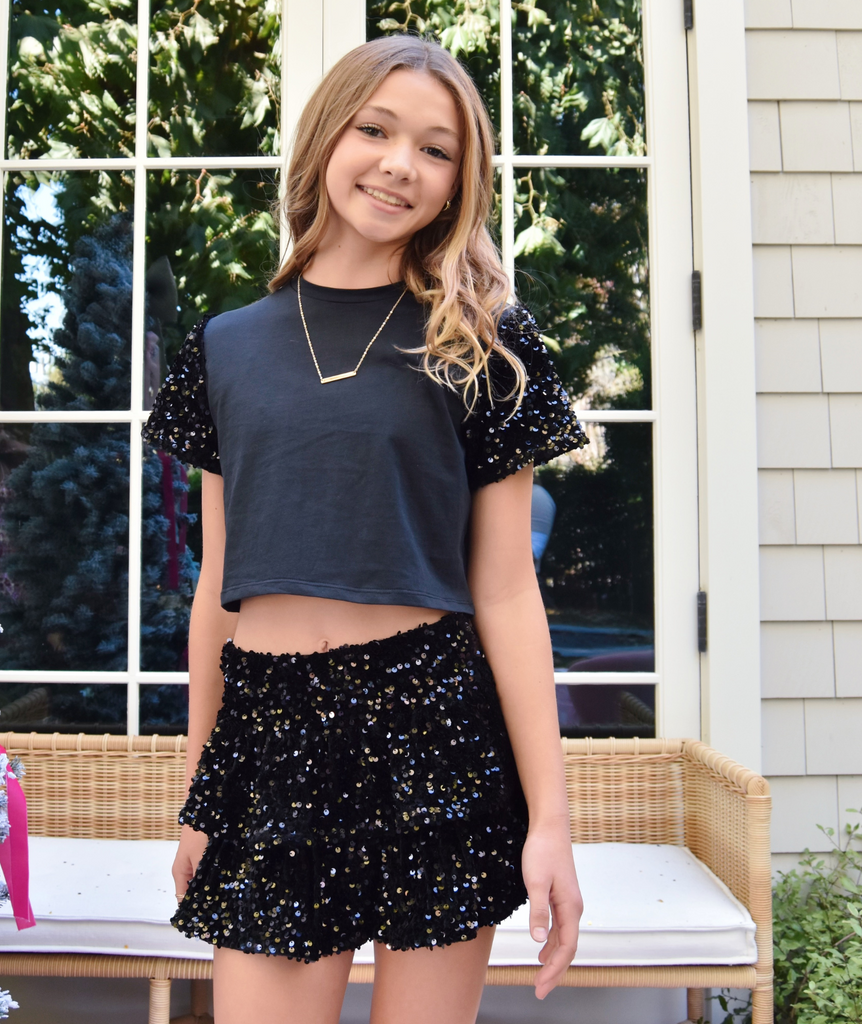 Katie J NYC Girls Black Sequin Misha Top Girls Special Tops Katie J NYC   