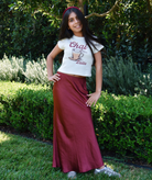 Katie J NYC Girls Anastasia Satin Maxi Skirt Girls Casual Bottoms Katie J NYC Burgundy Y/S (7/8)