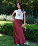 Katie J NYC Girls Anastasia Satin Maxi Skirt Girls Casual Bottoms Katie J NYC Burgundy Y/S (7/8)