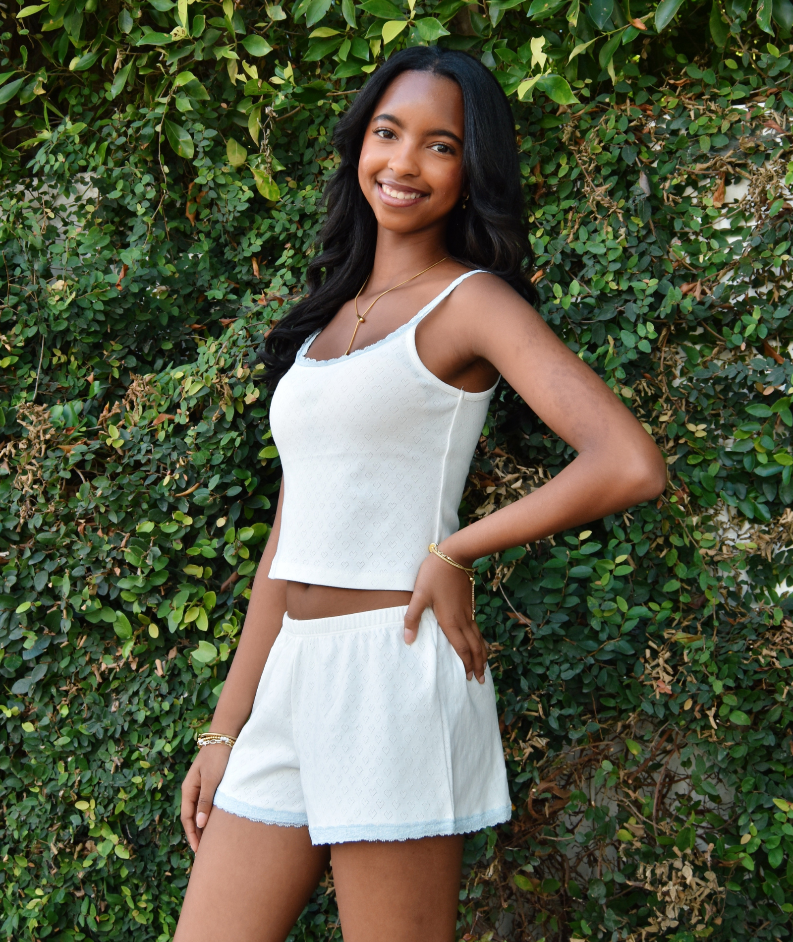 Theme Girl Teddy White With Blue Lace Heart Pointelle Shorts Girls Casual Bottoms Theme-NYC