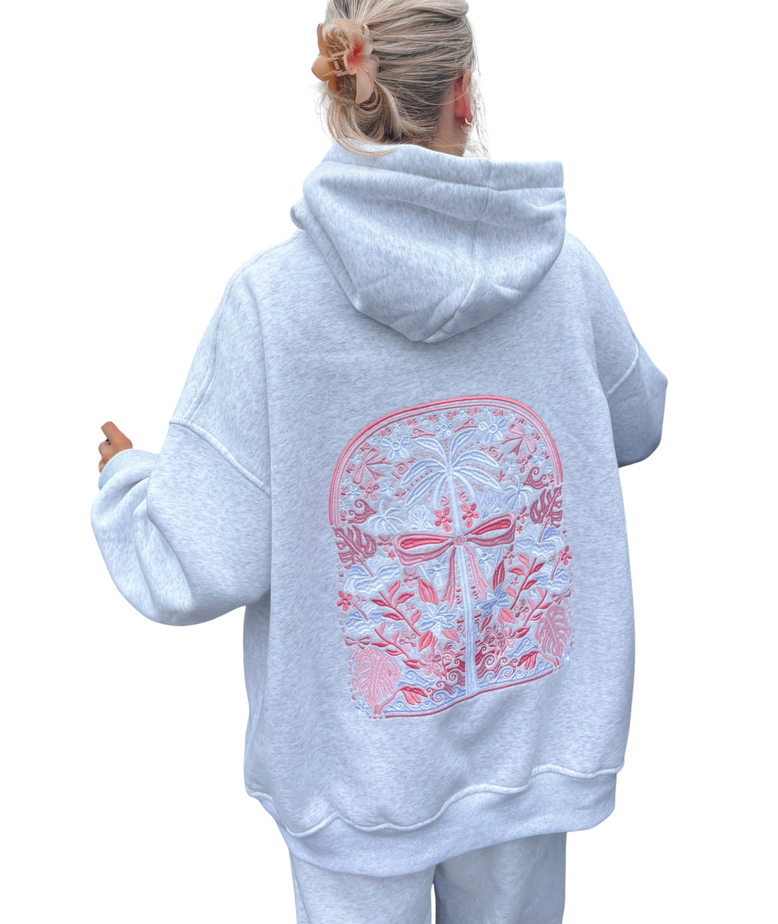 Sunkissed Coconut Juniors Pearl Grey Tropical Palms Hoodie Womens Casual Tops Sunkissed Coconut