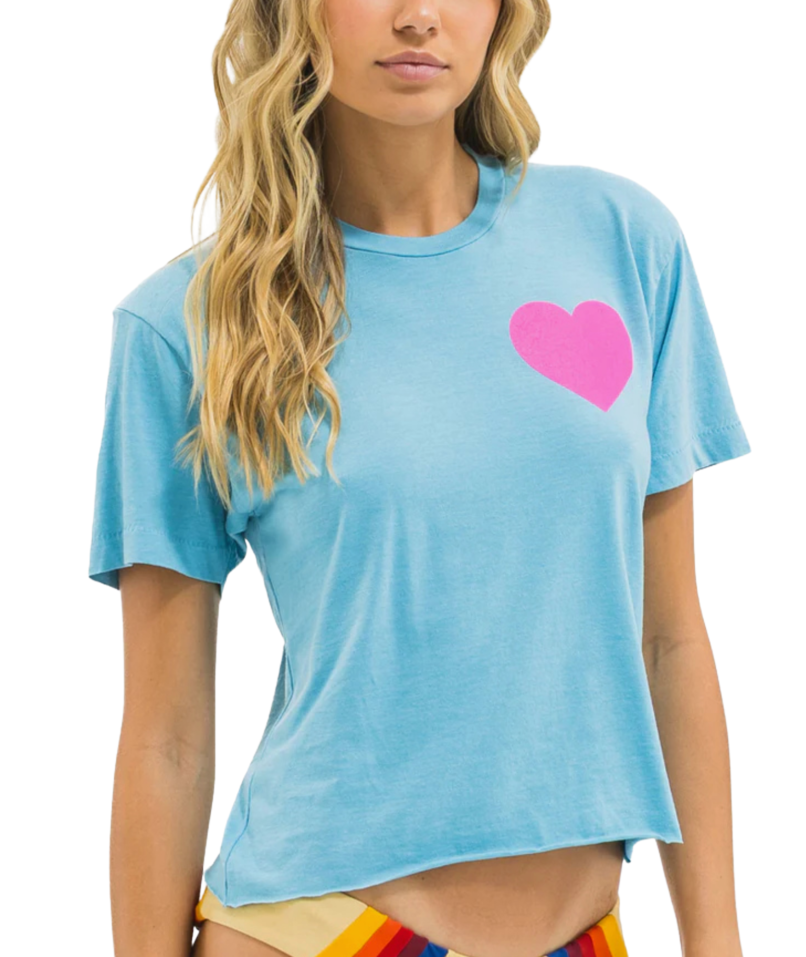 Aviator Nation Women Heart Boyfriend Tee Vintage Aquamarine/Neon Pink Womens Casual Tops Aviator Nation