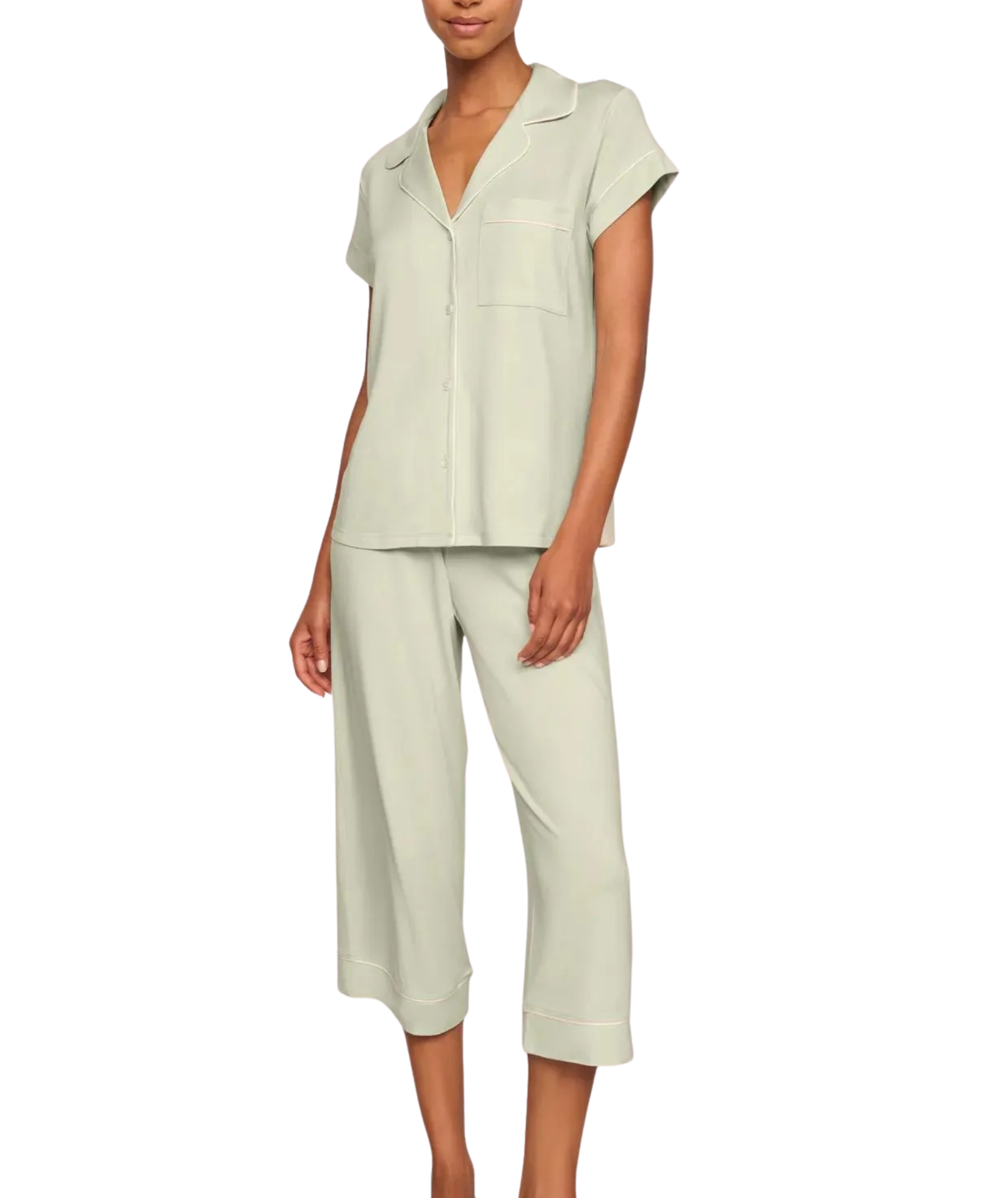 Eberjey Women Gisele Short Sleeve Crop Pants PJ Set Mint Cream/Ivory Accessories Eberjey Green Juniors/Women XXS