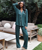 Eberjey Women Gisele Long PJ Set Pine/Ivory With Ribbon Accessories Eberjey Green Juniors/Women XXS