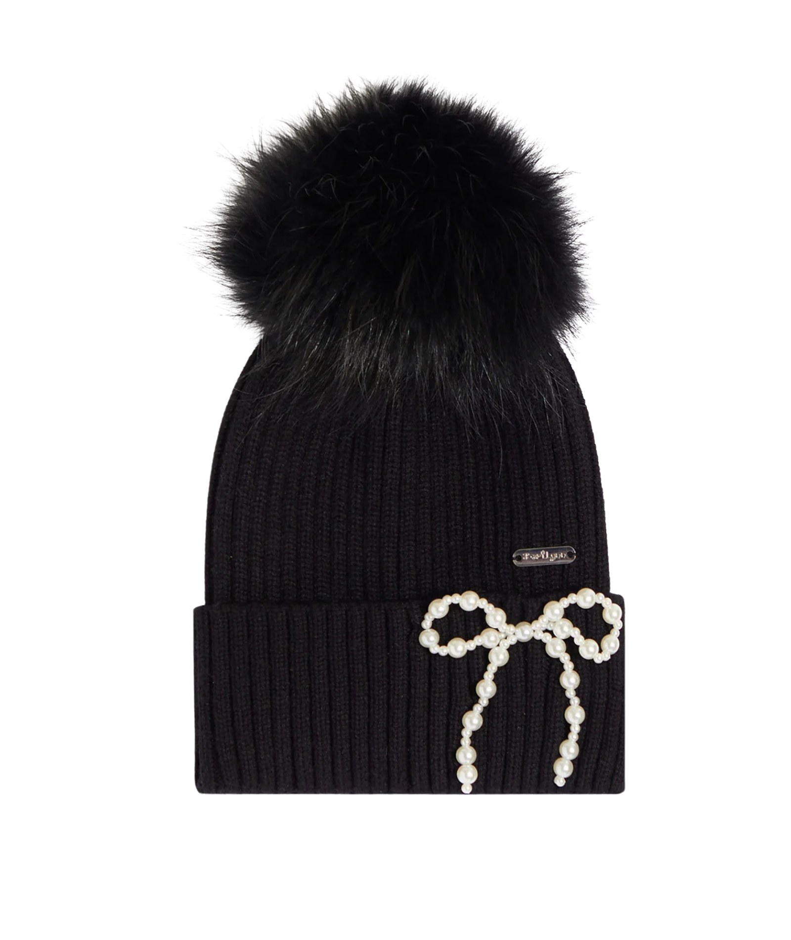 Bari Lynn Pearl Bow Winter Hat Accessories Bari Lynn Black One Size Fits Most (Y/7-Y/14)