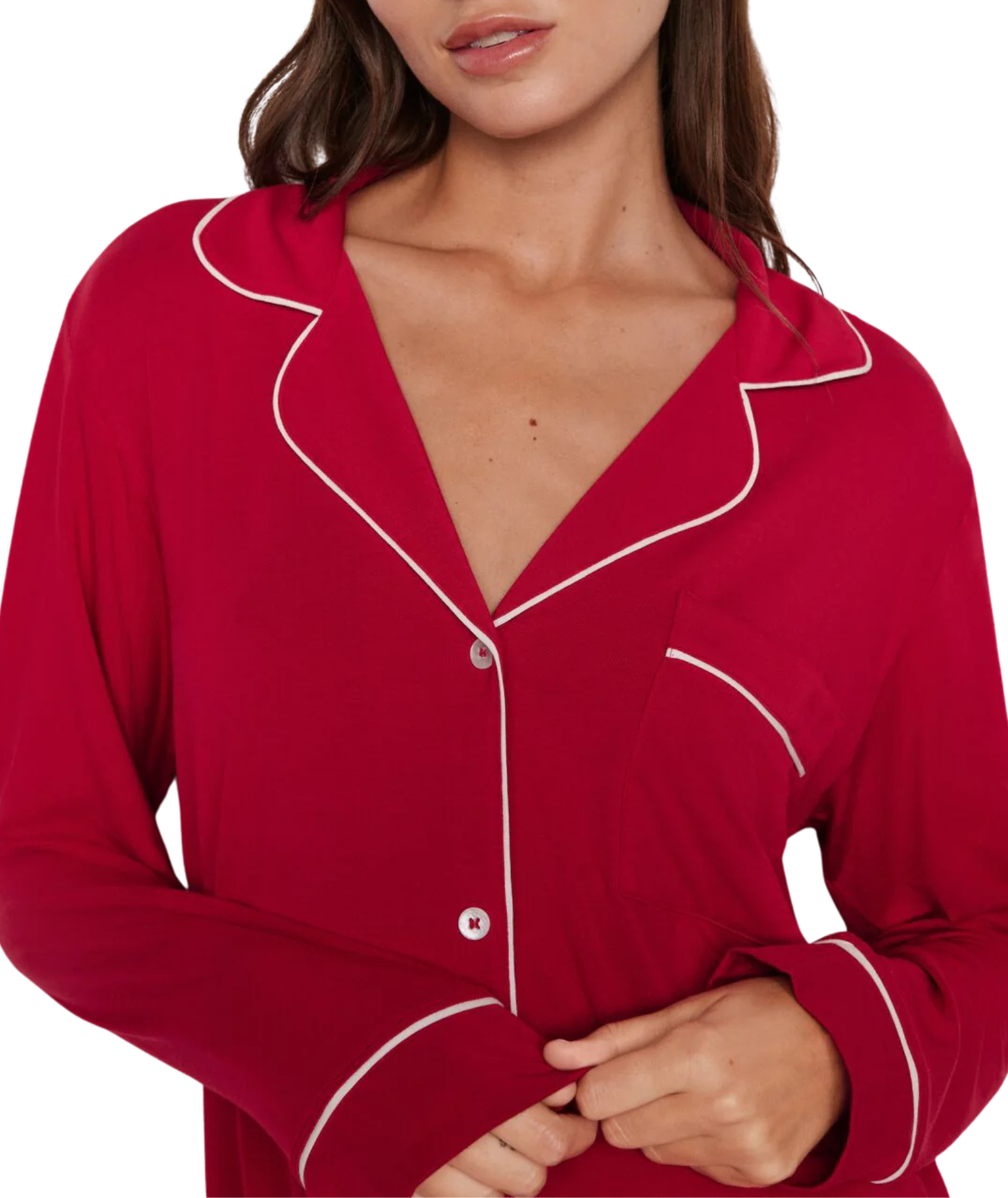 Eberjey Women Gisele Long PJ Set Holly Red/Ivory With Ribbon Accessories Eberjey