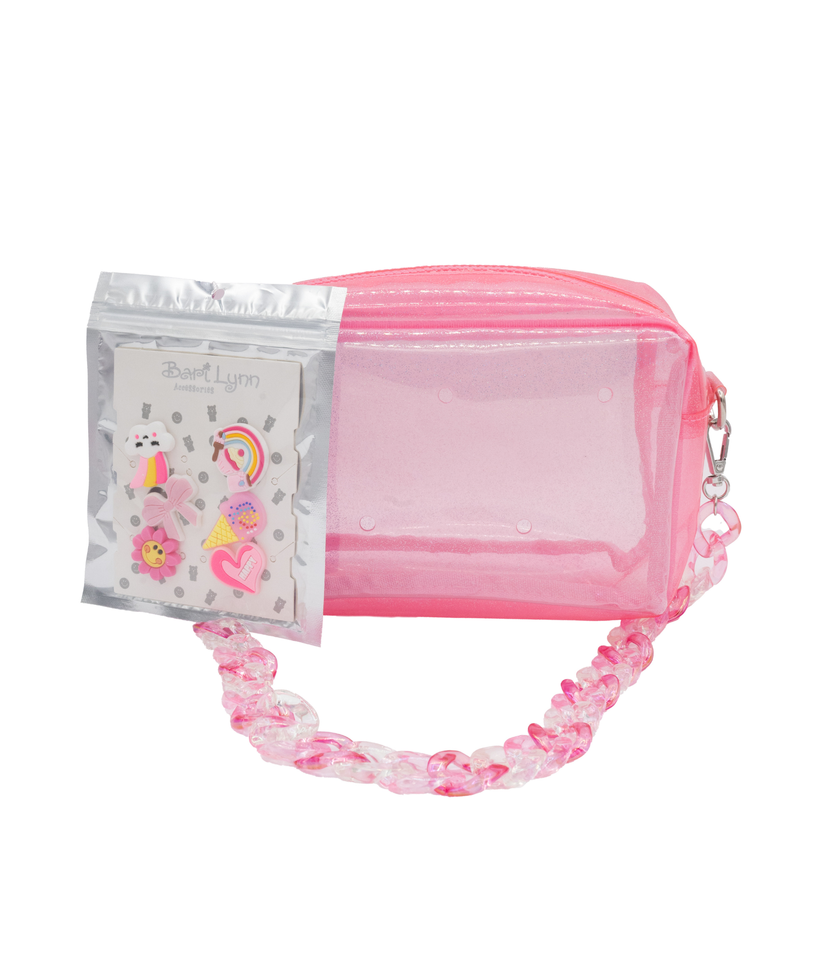 Bari Lynn Clear Bag With Link Handle and Charms