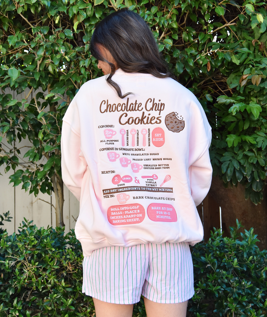 Sunkissed Coconut Juniors Embroidered Chocolate Chip Cookie Recipe Sweatshirt Womens Casual Tops Frankie's Exclusives   