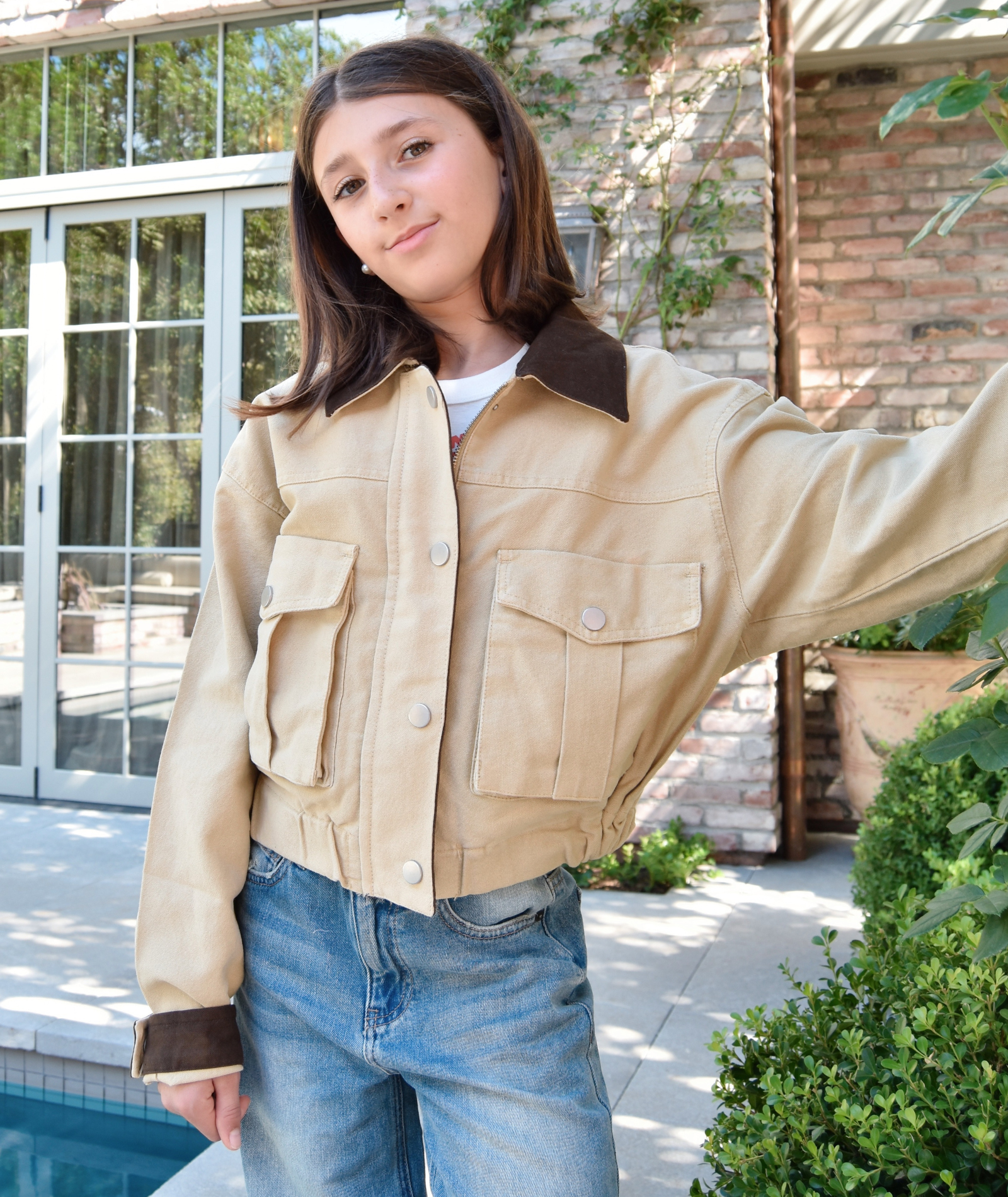 8apart Women Korey Cropped Khaki Jacket Womens Casual Tops 8apart