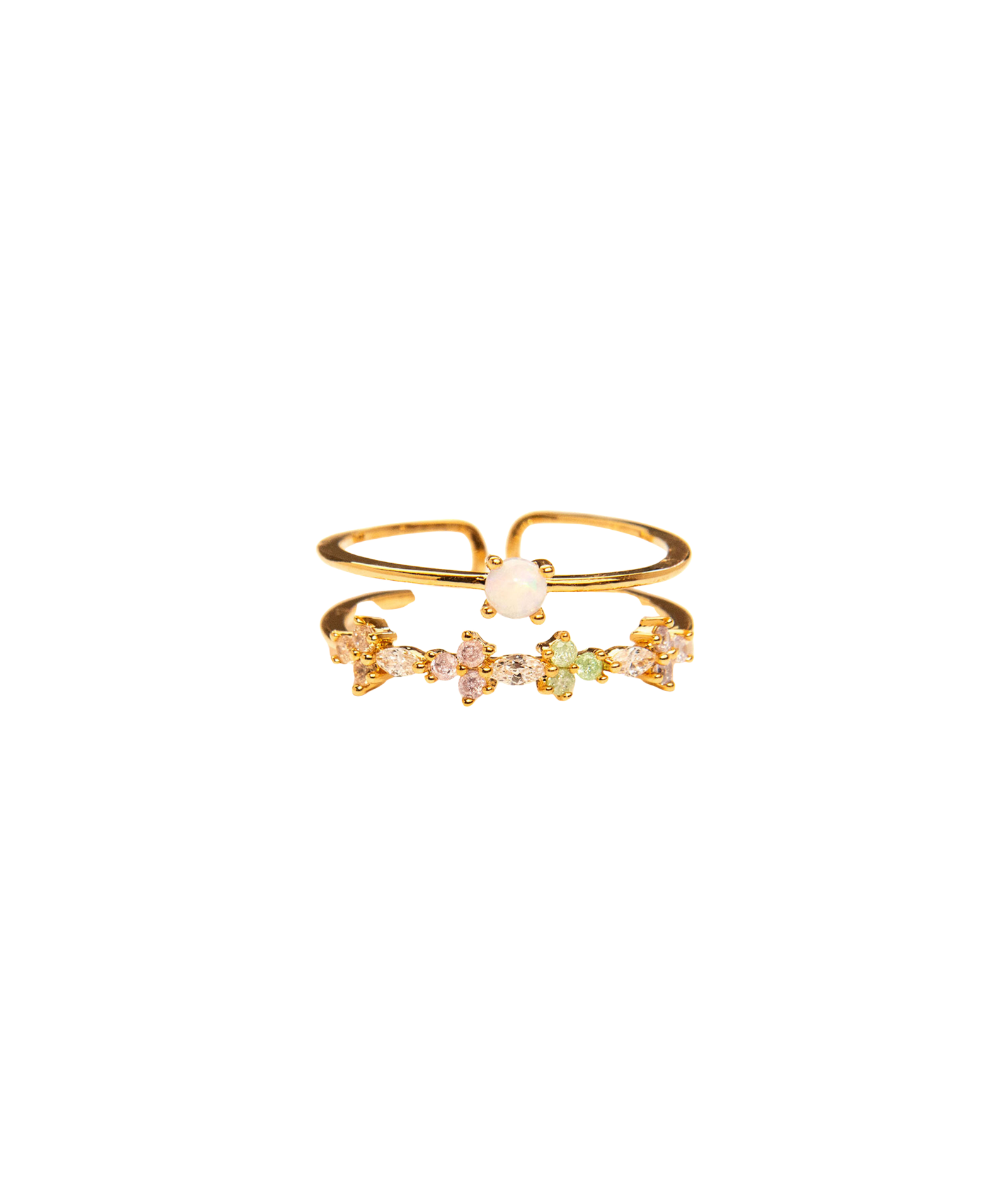 TAI Pastel Multi Flower and Pearl Adjustable Double Ring Jewelry - Trend TAI Gold