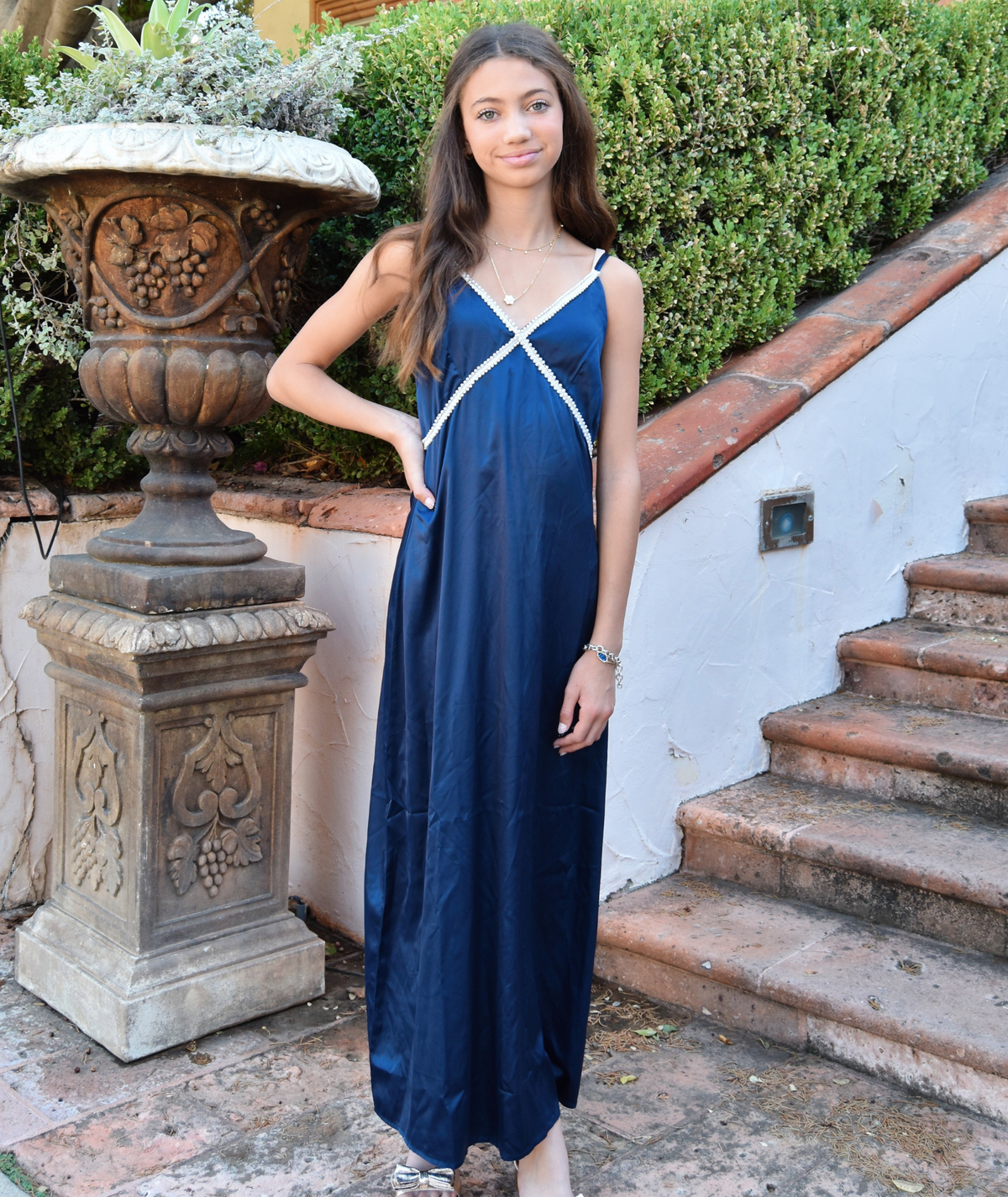 Theme Girls Miller Satin Lace Trim Maxi Dress Girls Casual Dresses Theme-NYC