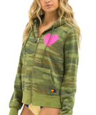 Aviator Nation Women Heart 2 Zip Hoodie Camo/Neon Pink Womens Casual Tops Aviator Nation