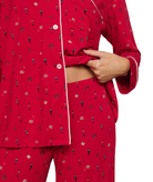 Eberjey Women Gisele Printed Long PJ Set Nutcracker Holly Red/Ivory With Ribbon Accessories Eberjey