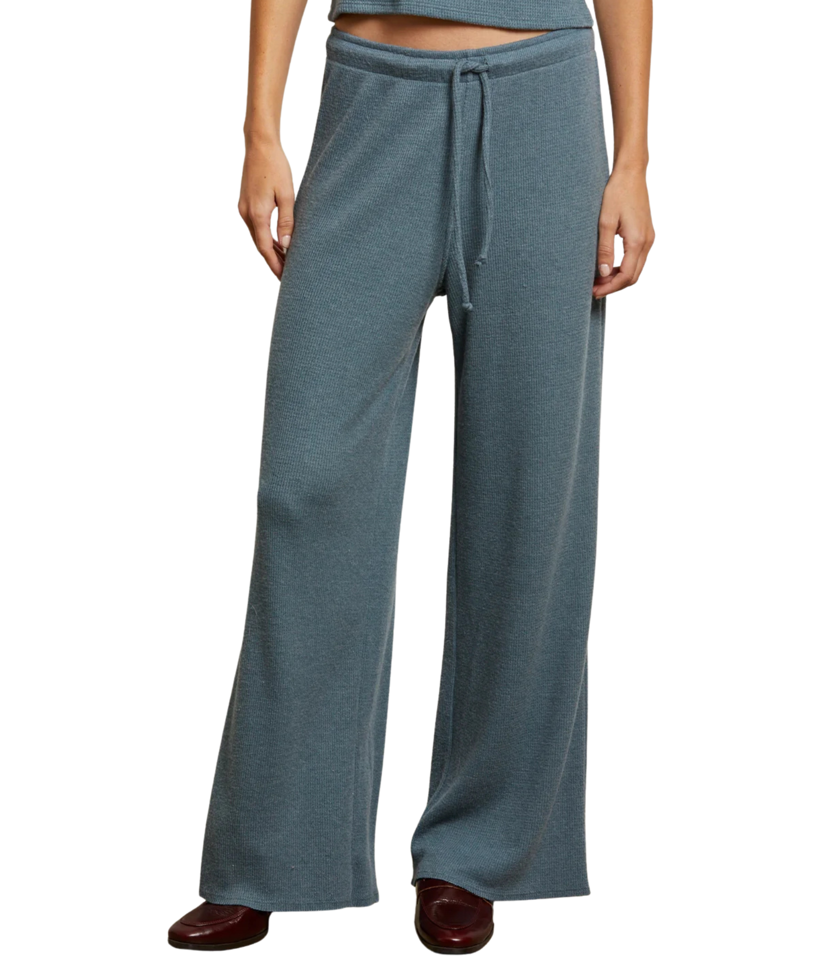 Perfect White Tee Women Maddie Brushed Waffle Drawstring Pants Womens Casual Bottoms Perfect White Tee Slate Juniors/Women XS