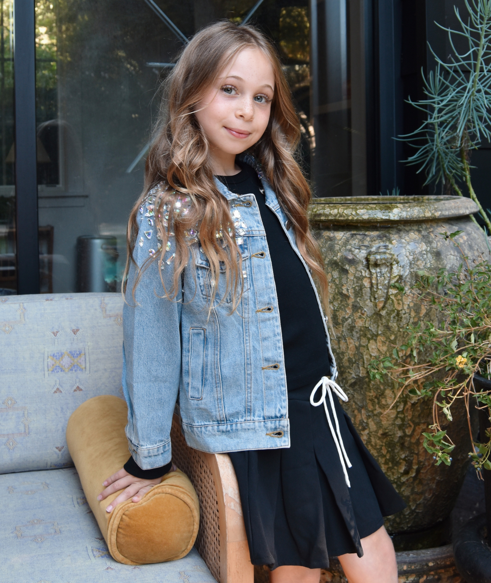 Mini Dreamers Girls Hazel Gem Stone Jean Jacket Girls Casual Tops Mini Dreamers