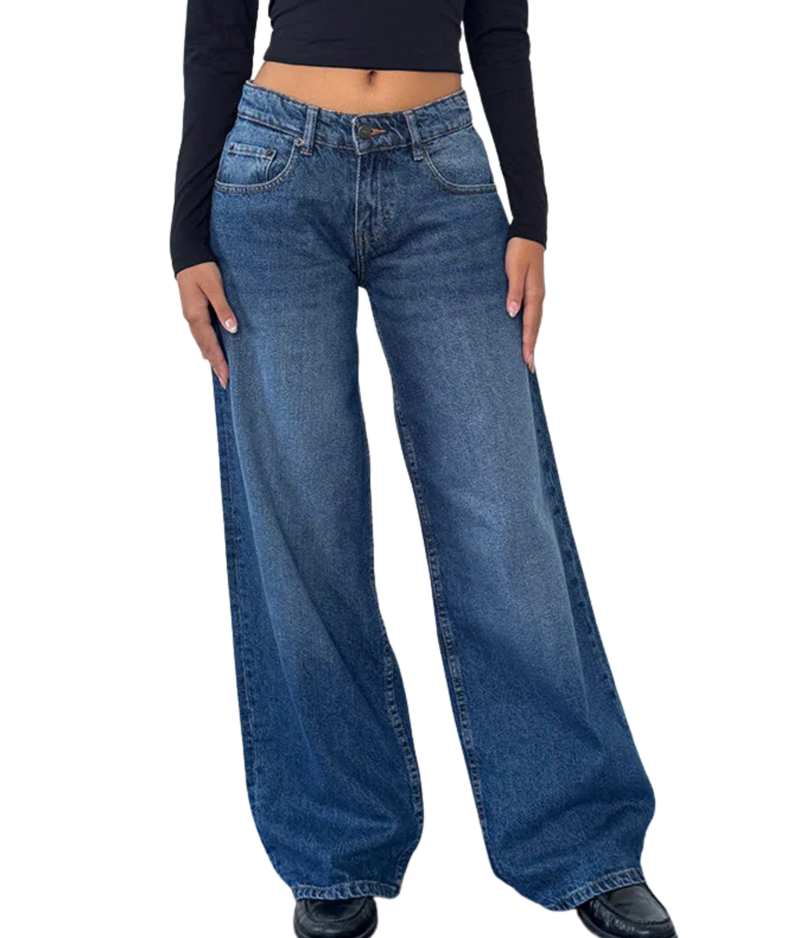 Motel Rocks Women Low Rise Roomy Jeans College Blue Wash Womens Denim Motel Rocks