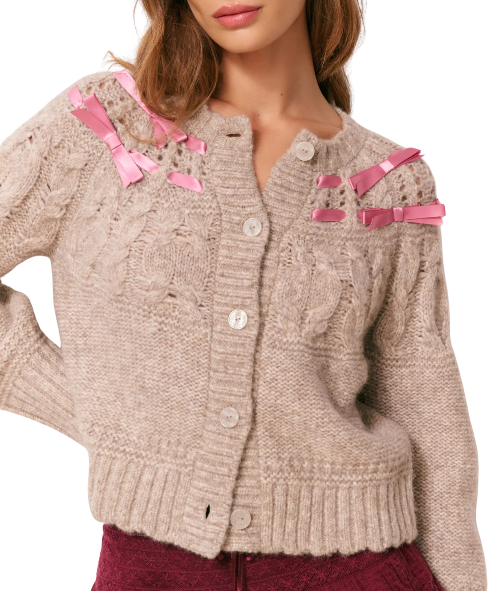 Love Shack Fancy Women Clementian Cardigan Oatmeal Melange Womens Casual Tops Love Shack Fancy