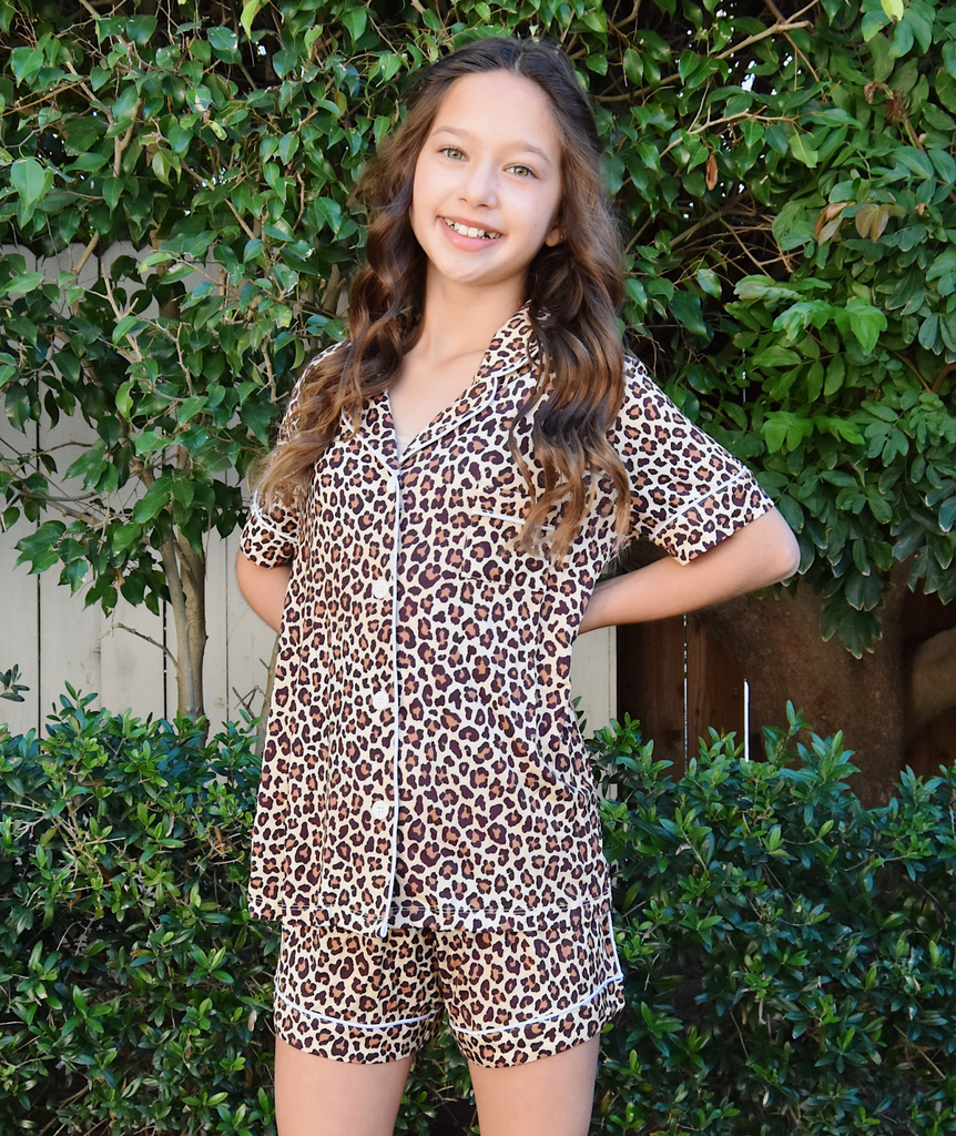 Katie J NYC Juniors Leopard Lynn PJ Shorts Set Accessories Katie J NYC Animal Print Juniors/Women XXS 