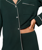 Eberjey Women Gisele Long PJ Set Pine/Ivory With Ribbon Accessories Eberjey