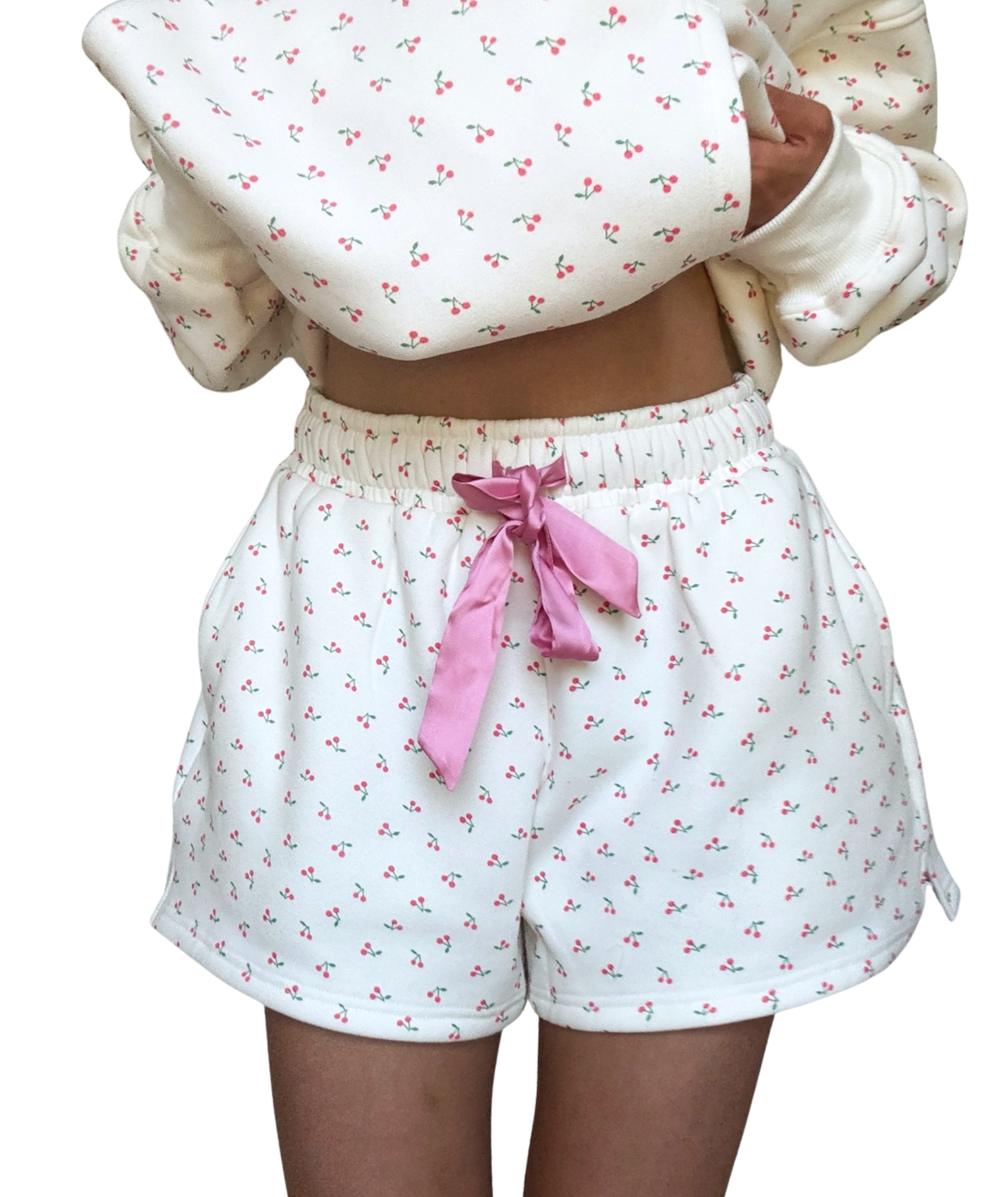 Sunkissed Coconut Juniors All Over Cherries Shorts Womens Casual Bottoms Sunkissed Coconut Ivory Juniors/Women XS