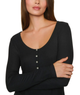 Eberjey Women Dream Rib Long Sleeve Henley Womens Casual Tops Eberjey Black Juniors/Women XS