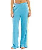 Aviator Nation Women Wide Leg 5 Stripe Pocket Sweatpants Aquamarine/White Neon Womens Casual Bottoms Aviator Nation